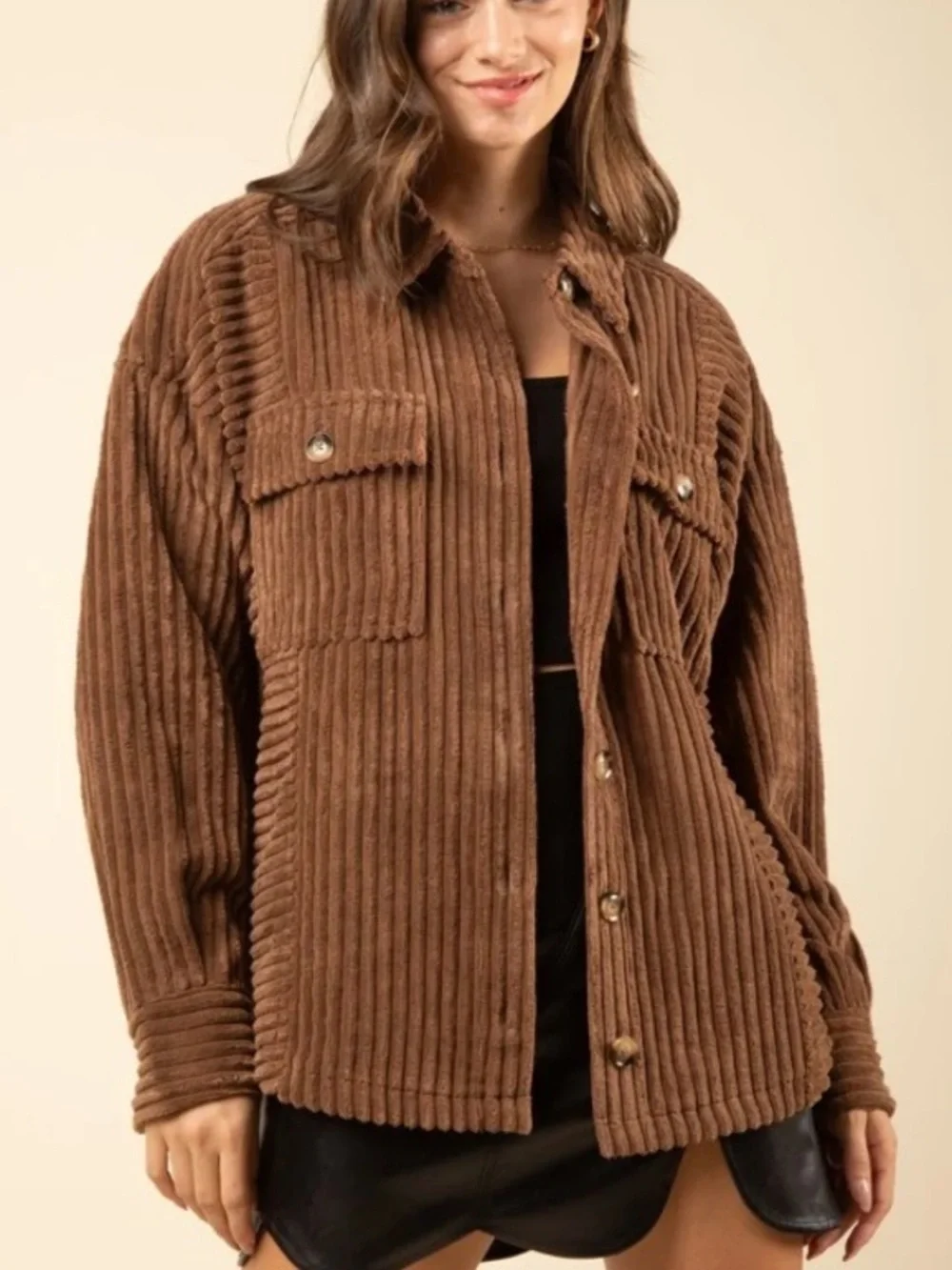 New In Corduroy Velour Oversized Shacket